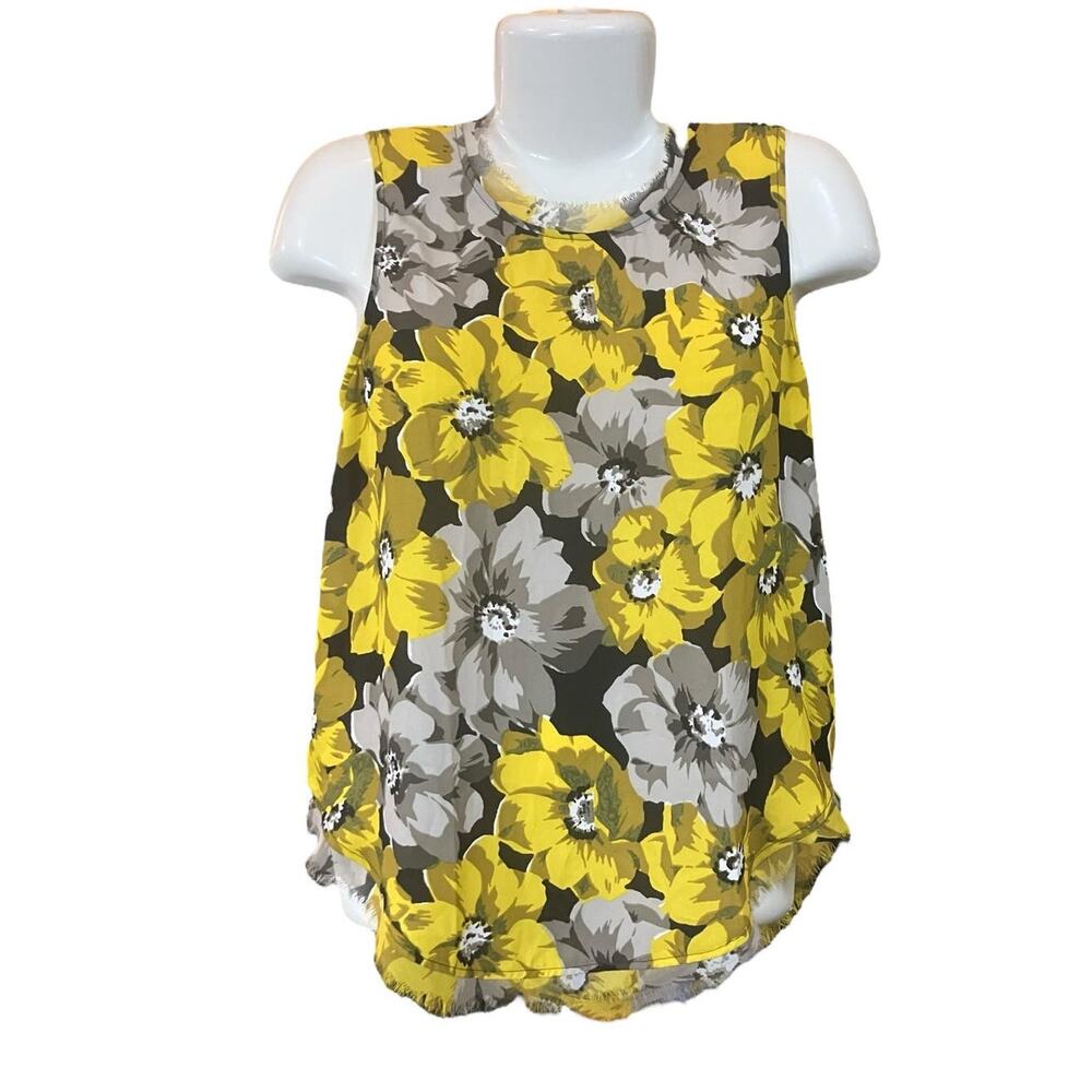 Who What Wear Women's Yellow/Black Floral Sleeveless Career Blouse | Size M